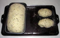 Risen dough in bread pans