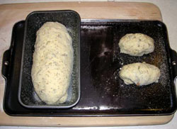 Shaped dough in bread pans