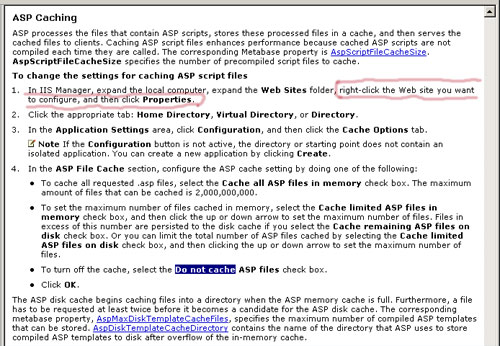 IIS Documentation for ASP Page Caching