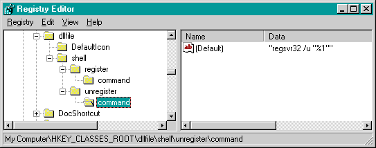 Example 5: Setting up the command line for the dllfile unregister action